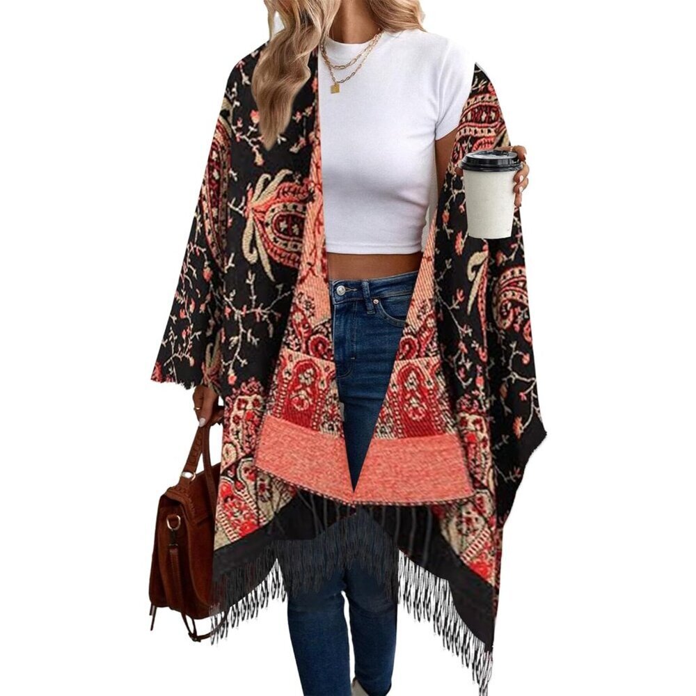 Women’s Boho Style Poncho Cape Wrap Soft Acrylic Polyester for Fall Winter